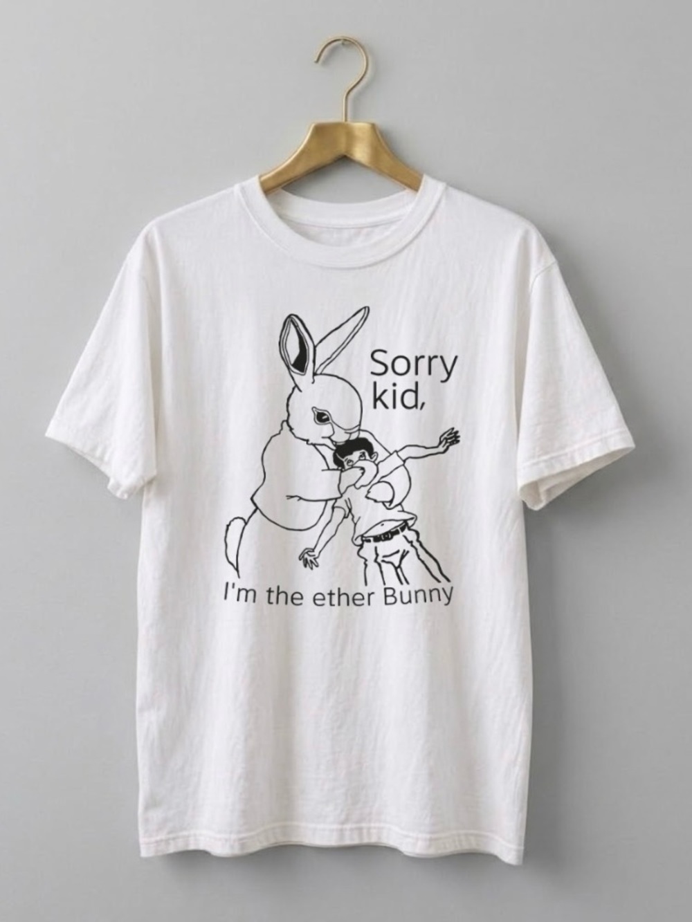 Ether Bunny Retro 90s White Graphic Tee - Gildan 5000